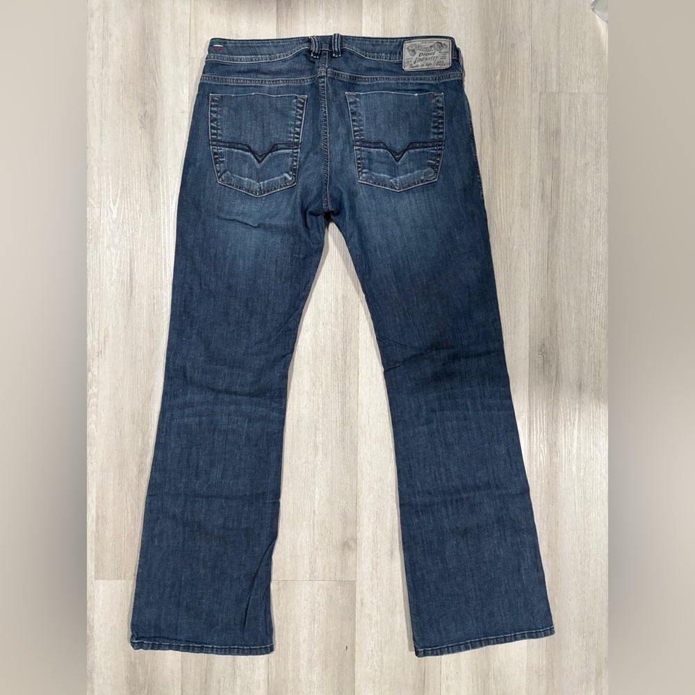 DIESEL ZATHAN Dark Blue Wash , Stretch, Button Fly, Bootcut 34X32 NWOT